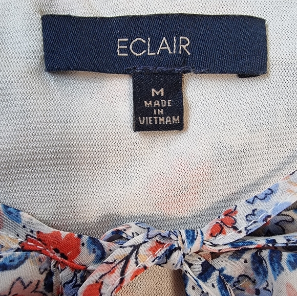 3/$40 Sale! ECLAIR Floral Ruffled Front Tie Lined Blouse - Picture 6 of 9